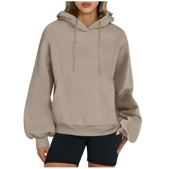 HOMOY Womens Oversized Hoodies Fleece Lined Pullover Sweater Long Sleeve Plain Hoodie Hooded Sweatshirt Comfortable Autumn Winter Warm Hoodies Teen Girls Fashion Khaki XXL