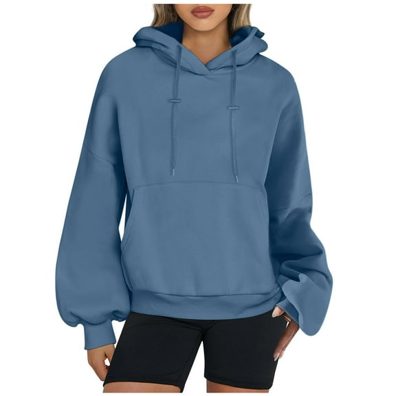 HOMOY Womens Oversized Hoodies Fleece Lined Pullover Sweater Long Sleeve Plain Hoodie Hooded Sweatshirt Comfortable Autumn Winter Warm Hoodies Teen Girls Fashion Blue XL
