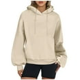 thumbnail image 1 of HOMOY Womens Oversized Hoodies Fleece Lined Pullover Sweater Long Sleeve Plain Hoodie Hooded Sweatshirt Comfortable Autumn Winter Warm Hoodies Teen Girls Fashion Beige M, 1 of 6
