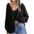 thumbnail image 1 of HOMOY Womens Oversized Sweatshirts Casual Long Sleeve T Shirts V Neck Jumper Top Irregular Hem Loose Fit Blouse Soft Comfortable Pullover Tunic Tops Teen Girl Outfits Black XXL, 1 of 7