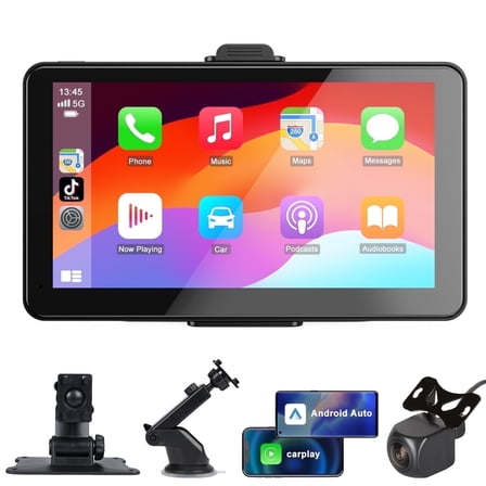 HOMPOW 7'' Wireless Apple CarPlay & Android Auto Car Stereo - HD Touchscreen, Bluetooth, Voice Control, Backup Camera, GPS Navigation for All Vehicles