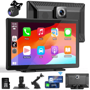 HOMPOW 9in Apple CarPlay & Android Auto   Portable Car Stereo with 4K Dash Cam, 1080P Backup Camera, GPS Navigation, Bluetooth, Free 64GB TF Card for All Cars