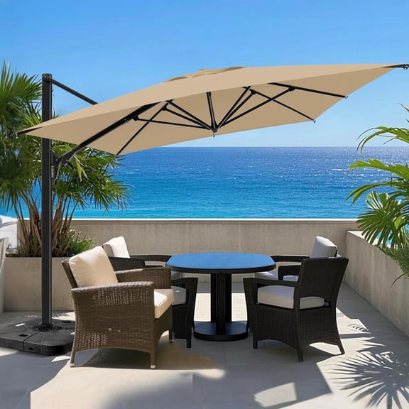 HOMPUS 9-12FT Cantilever Patio Umbrella 360°Rotation Rectangular Outdoor Umbrella