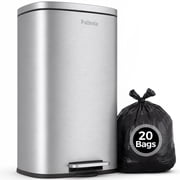 HOMRELEXA 13.5 Gallon Kitchen Trash Can Includes Anti-tear Trash Bags, Fingerprint-Proof Stainless Steel Garbage Can with Soft-Close Lid and Removable Inner Bucket, Silver