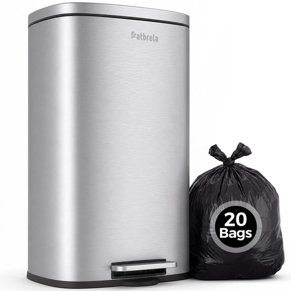 HOMRELEXA 13.5 Gallon Kitchen Trash Can (Includes Anti-tear Trash Bags), Fingerprint-Proof Stainless Steel Garbage Can with Soft-Close Lid and Removable Inner Bucket, Silver