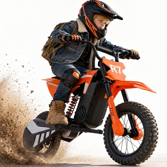 HOMRELEXA 24V Kids Electric Dirt Bike, 250W Battery Powered Ride on Motorcycle Toys, 3 Speed E Dirt Bike for Kids Age 6+, Max 15.5 MPH, Orange