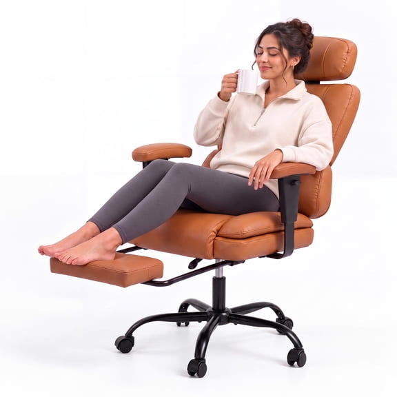 HOMRELEXA Ergonomic Office Chair Big and Tall with Adjustable Armrests and Headrest, PU Leather Comfy Desk Chairs for Home Office, Brown