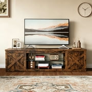 HOMRELEXA Farmhouse TV Stand for TVs Up to 65", Home Entertainment Center with LED Light, Open Storage Cabinet & Adjustable Shelves, Brown