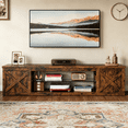 thumbnail image 1 of HOMRELEXA Farmhouse TV Stand for TVs Up to 80", Home Entertainment Center with LED Light, Open Storage Cabinet & Adjustable Shelves, Brown, 1 of 9
