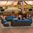 thumbnail image 1 of HOMREST 14 Pieces Outdoor Patio Furniture Set with 44" Propane Fire Pit Table, PE Rattan Sectional Sofa Conversation Set w/ Adjustable Bracket,Wood Coffee Table for Backyard（Blue）, 1 of 10