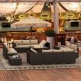 thumbnail image 1 of HOMREST 14 Pieces Outdoor Patio Furniture Set with 44" Propane Fire Pit Table, PE Rattan Sectional Sofa Conversation Set w/ Adjustable Bracket,Wood Coffee Table for Backyard（Khaki）, 1 of 10
