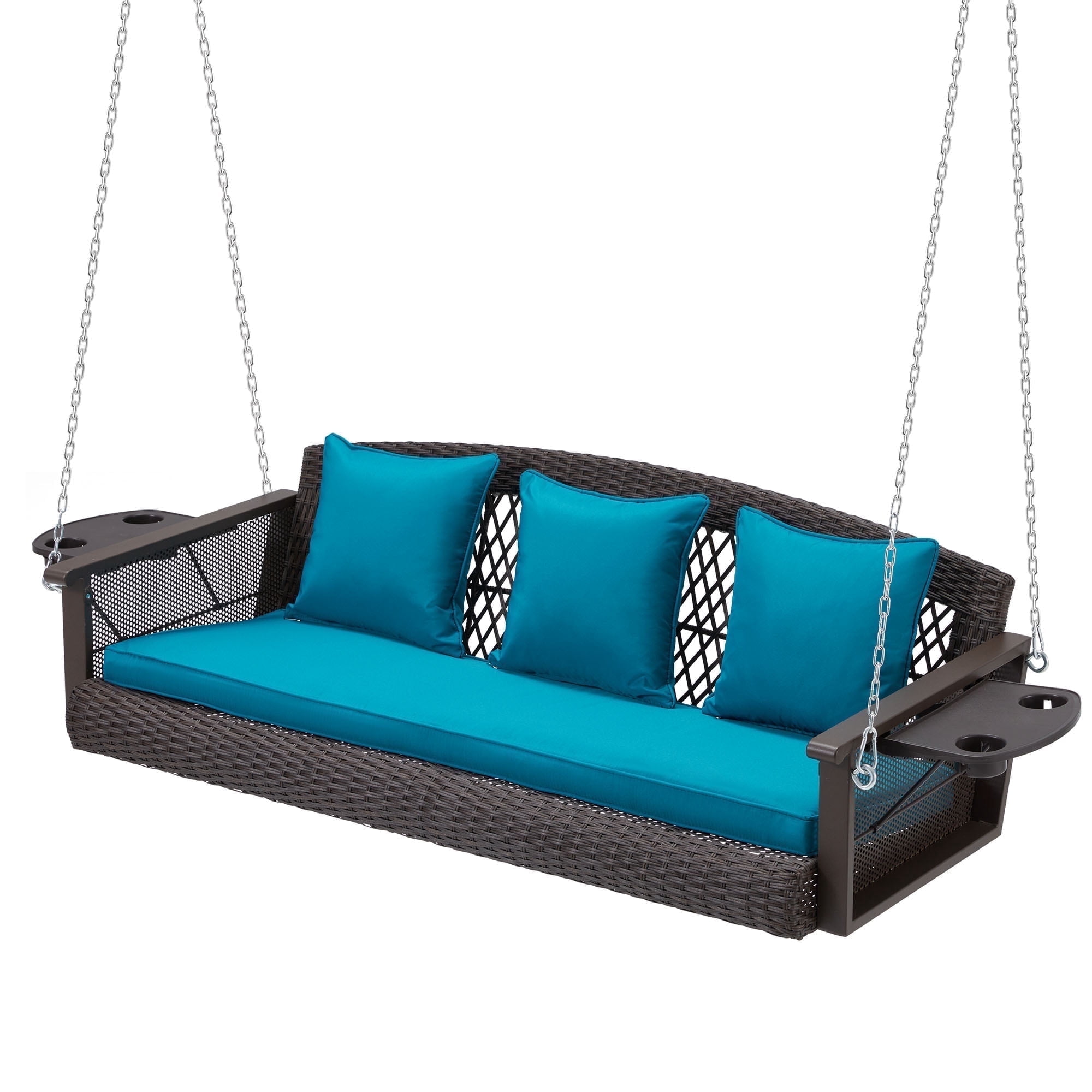 Three Chain Chair HOMREST 3-Person Wicker Porch Swing with Upgraded Cup Holder, 55 Inch ...