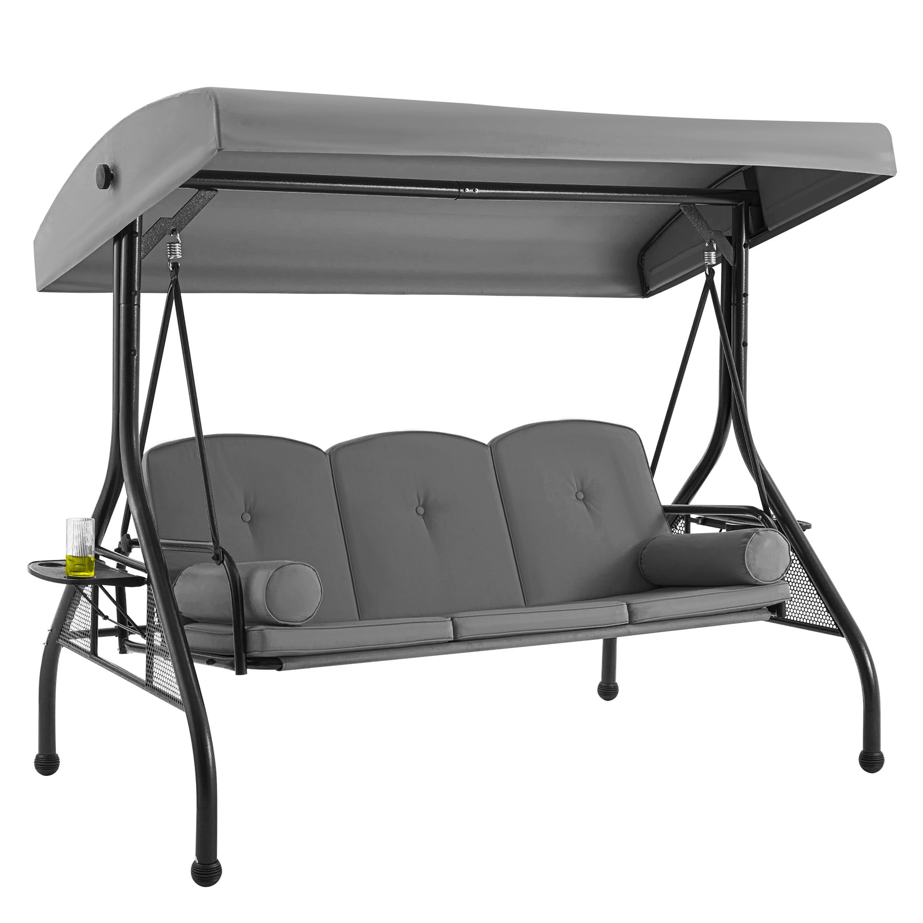 HOMREST 3 Seat Outdoor Porch Swing Patio Glider with Canopy Cushions Cup Holder Wine Red Walmart