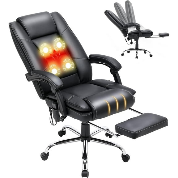 HOMREST 4-Point Massage Executive Office Chair with Footrest,Heated Reclining Chair with Lumbar Back Support,Ergonomic Desk Chair with Armrest, Computer Desk Chair for Home Office(Black)