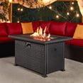 thumbnail image 1 of HOMREST 44in Outdoor Propane Gas Fire Pit Table, 50,000 BTU Auto-Ignition Gas Firepit with Glass Wind Guard, Black Tempered Glass Tabletop & Blue Glass Rock, Brown PE Rattan, CSA Certification, 1 of 4