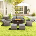 thumbnail image 1 of Homrest 6 Piece Rattan Outdoor Conversation Sets with Fire Table and Sofa, Gray, 1 of 9