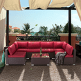 thumbnail image 1 of HOMREST 7 Pcs Outdoor Sectional Sofa All Weather Patio Furniture Set W/ Red Cushion & Coffee Table, 1 of 10