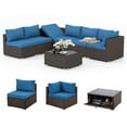 thumbnail image 1 of HOMREST 7-Piece Rattan Wicker Outdoor Sectionals with Adjustable Bracket, Blue, 1 of 9