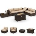 thumbnail image 1 of HOMREST 7 Pieces Outdoor Patio Furniture Set with 44" Propane Fire Pit Table, PE Rattan Sectional Sofa Conversation Set w/Adjustable Bracket,Wood Coffee Table for Backyard (Khaki), 1 of 10