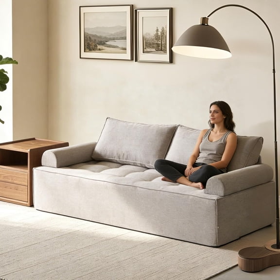 HOMREST 77" Boneless Loveseat Sofa, Oversized 2 Seater Couch for Small Space & Apartment, No Assembly Upholstered Foam Cloud Chair for Living Room, Studio & Gaming Room (Grey)