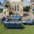 thumbnail image 1 of HOMREST 9 PCS Outdoor Patio Furniture Set with 2 Swivel Rocking Chairs and Metal Coffee Side Table, Patio Conversation Set with 2 Ottomans and 2 3-Seat Sofas, Loveseat for Big Garden, Deck, Poolside, 1 of 9