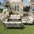 thumbnail image 1 of HOMREST 9 PCS Outdoor Patio Furniture Set with 2 Swivel Rocking Chairs and Metal Coffee Side Table, Patio Conversation Set with 2 Ottomans and 2 3-Seat Sofas, Loveseat for Big Garden, Deck, Poolside, 1 of 8