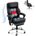 thumbnail image 1 of HOMREST Ergonomic Office Chair with 6-Point Massage & Heating, Adjustable Executive Desk Chairs with Retractable Footrest, PU Leather Home Office Desk Chair for Home & Office (Black), 1 of 9