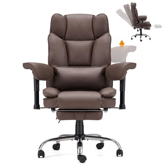 HOMREST Executive Office Chair,Big and Tall Ergonomic Home Desk Chairs with Adjustable Rotation Armrest and Reclining Function,Leather Computer Chairs with Retractable Footrest,Bro