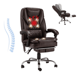Homrest Executive Massage Office Chair Ergonomic High Back Cushion PU Leather Computer Desk Chair with Footrest Padded Armrest Adjustable Height Brown Walmart