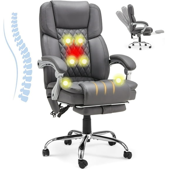 Homrest Executive Office Chair w/ Adjustable Lumbar Support,Massage Office Chair for adult,Gray