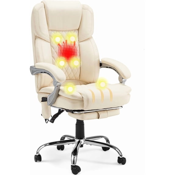 Homrest Executive Office Chair W/ Adjustable Lumbar Support, Massage Office Chair for Adult,White