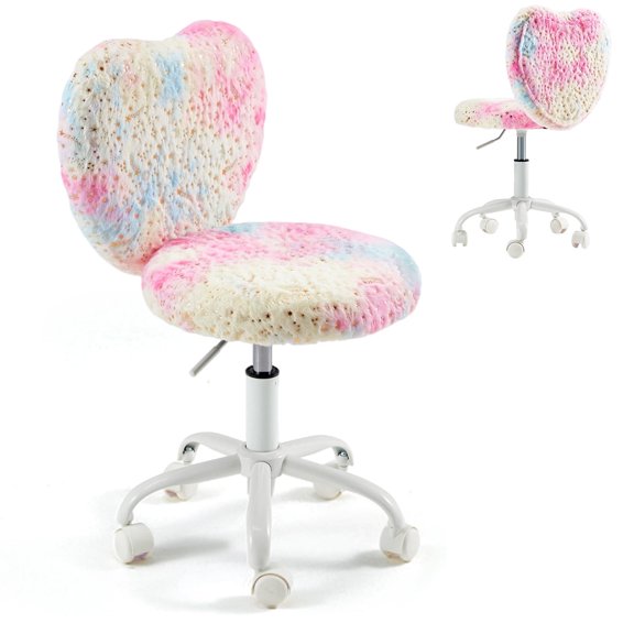 Vicluke Kids Desk Chair with Wheels Adorable Fluffy Girls Desk Chair with Heart-Shaped Backrest Design Adjustable Seat Height for Bedrooms & Study Rooms, Colorful