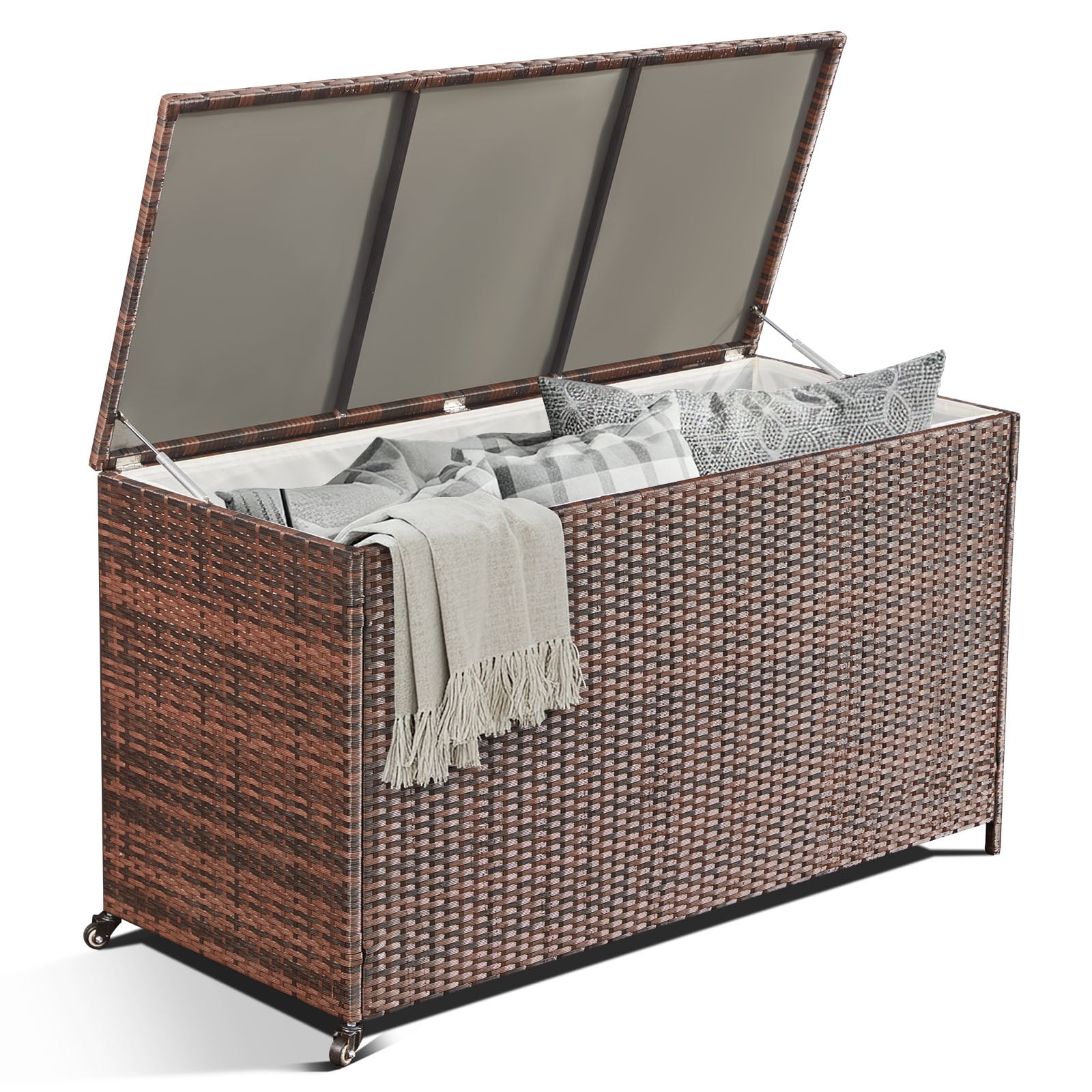 Outside Rattan Storage HOMREST Large Deck Box, Outdoor Wicker Storage Container with 180 ...