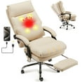 thumbnail image 1 of HOMREST Massage Office Chair with Heating, PU Leather Ergonomic Reclining Chairs, USB & 4-Point Massage, Heated Office Chair with Footrest for Home Office & College Dorm, Beige, 1 of 18