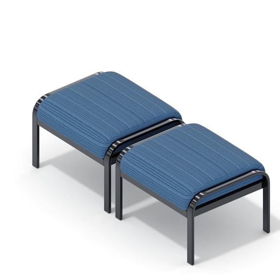 HOMREST Metal Outdoor Ottoman, 2-Piece Aluminum Footstool w/Removable Cushion, Multipurpose Footrest Stool Additional Seating, Set of 2 Outdoor Ottomans for Patio Deck (Blue)