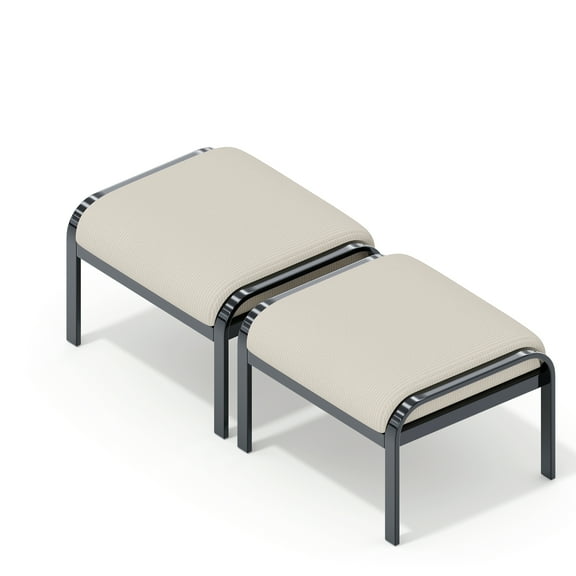HOMREST Metal Outdoor Ottoman, 2-Piece Aluminum Footstool w/Removable Cushion, Multipurpose Footrest Stool Additional Seating, Set of 2 Outdoor Ottomans for Patio Deck (Beige)