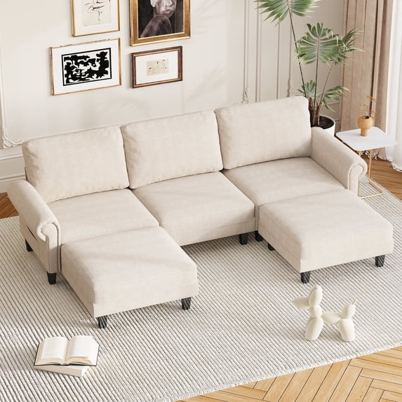 HOMREST Modular Sectional Sofa with Chaise, 90 Inch U Shaped Sectional Couches for Living Room, Convertible Sofa for Home Apartment Lounge, Cloud Couch with Movable Ottoman