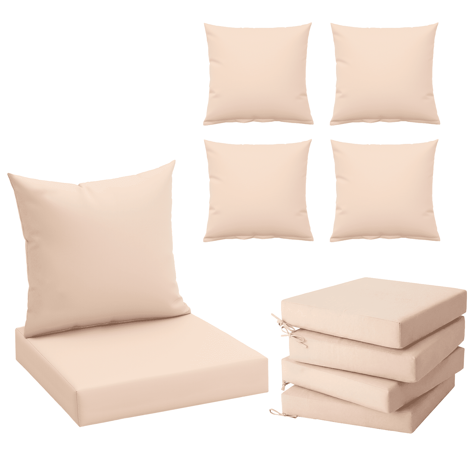 HOMREST Outdoor Chair Cushions Set of 4, 24x24 Inch Waterproof Patio Furniture Cushions with Removable Covers & Ties, Reversible Seat Cushions and Back Cushions for Garden Deck Furniture, Khaki