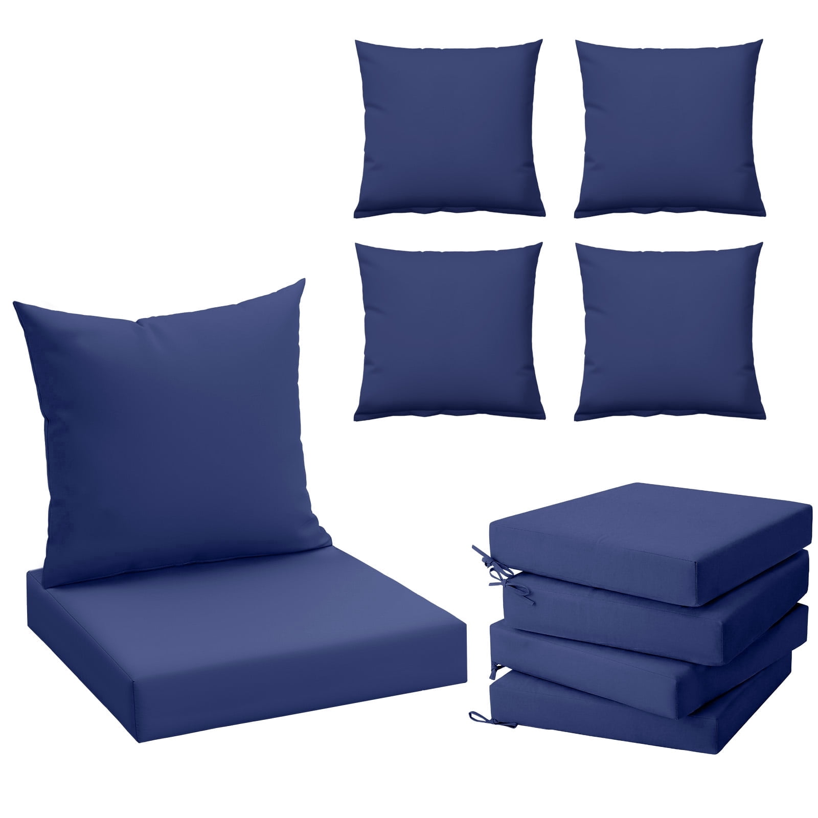 HOMREST Outdoor Chair Cushions Set of 4, 24x24 Inch Waterproof Patio Furniture Cushions with Removable Covers & Ties, Reversible Seat Cushions and Back Cushions for Garden Deck Furniture, Navy Blue