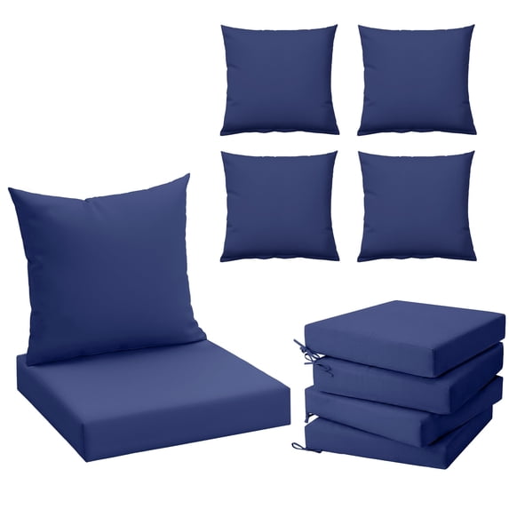 HOMREST Outdoor Chair Cushions Set of 4, 24x24 Inch Waterproof Patio Furniture Cushions with Removable Covers & Ties, Reversible Seat Cushions and Back Cushions for Garden Deck Furniture, Navy Blue