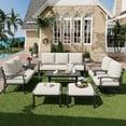 thumbnail image 1 of HOMREST Outdoor Furniture Thickened Cushion 360 Degree Swivel Rocking Patio Chairs with Ottomans and 3-Seat Sofa, Loveseat, Coffee Side Table, 8 PCS Metal Conversation Set for Garden, Deck, Poolside, 1 of 9