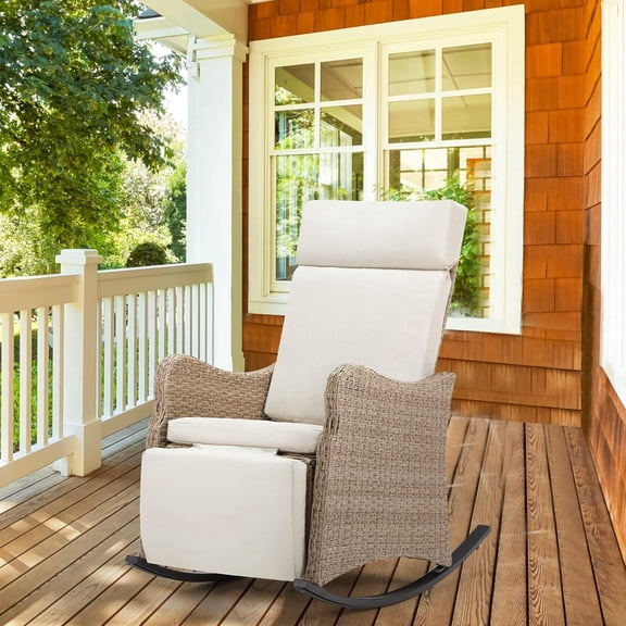 HOMREST Outdoor Recliner for Patio, Wicker Reclining Patio Chair with 150°Adjustable Back & Extended Footrest & Removable Cushion for Garden, Light Grey