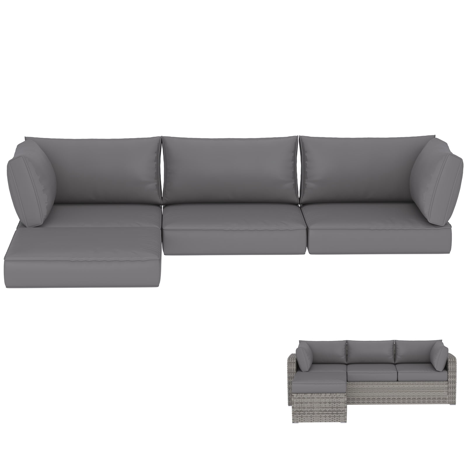 HOMREST Outdoor Replacement Cushions for Patio Furniture,Water-Repellent Sofa Cushion for 4-Seat Rattan Wicker Sectional Patio Conversation Sets,9-Piece Cushions Set for Outdoor Couch,Gray