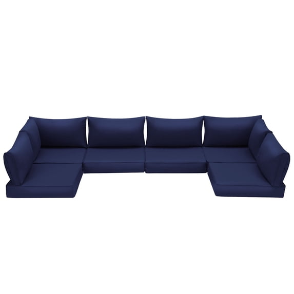 HOMREST Outdoor Replacement Cushions for Patio Furniture,Water-Repellent Sofa Cushions for 6-Seat Rattan Wicker Sectional Patio Conversation Sets,14-Piece Cushions Set for Outdoor Couch(Navy Blue)