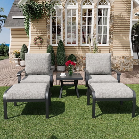 HOMREST Outdoor Swivel Rocker Patio Chairs with Ottomans and Coffee Table 5 PCS Bistro Set, 360 Degree Swivel Rocking Chair Patio Conversation Set with Thickened Cushion for Garden, Deck and Poolside