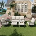 thumbnail image 1 of HOMREST Patio Furniture Sets 6 PCS Outdoor Metal Conversation Sets, 360 Degree Swivel Rocking Chairs Patio Conversation Set with Ottomans, Coffee Table and 3-Seat Sofa for Garden, Deck and Poolside, 1 of 9