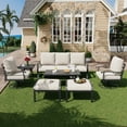 thumbnail image 1 of HOMREST Patio Furniture Sets 7 PCS Outdoor Metal Conversation Sets, 360 Degree Swivel Rocking Chairs Patio Conversation Set with Ottomans, Coffee Side Table and 3-Seat Sofa for Garden, Deck, Poolside, 1 of 9