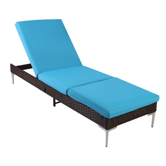 HOMREST Patio Rattan Chaise Lounge Chair, Outdoor Pool Lounge Chair, Reclining Patio Wicker Chaise Lounge Chair Set with Adjustable Backrest, Cushions for Poolside Porch Garden and Backyard