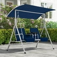 thumbnail image 1 of HOMREST Patio Swing with Adjustable Canopy，Heavy Duty 650 LBS Outdoor Swing with Pivot Storage Table & 4 Cup Holders & Cushions for Yard, Lawn, Backyard, Navy Blue, 1 of 9