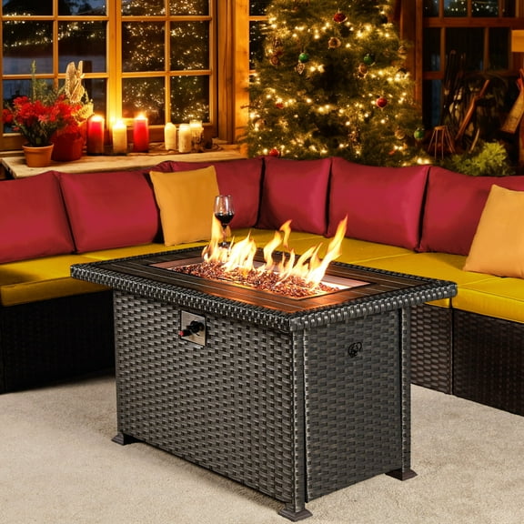 Homrest Propane Fire Pit Table, 43.7 in Rectangular, 50,000 BTU, Aluminum with Auto-Ignition